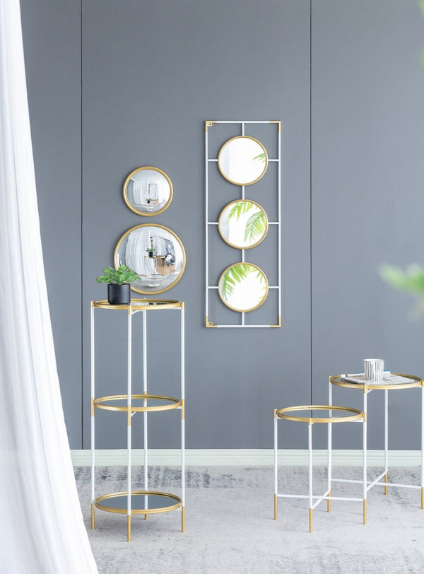 English Elm Set Hannes Nesting Side Tables with Glass Tops Elegant Deco-Modern Metal Frame for Living Rooms Gold+White W2078P394084