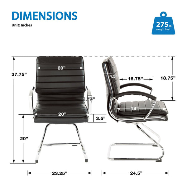 OSP Home Furnishings Guest Faux Leather Office Chair with Chrome Sled Base and Ergonomic Lumbar Support Black SPX23595C-U6