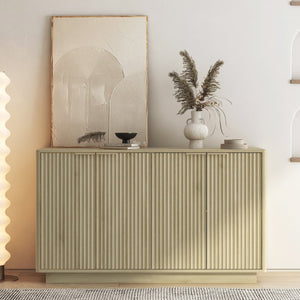 English Elm Wood Modern Buffet Cabinet With Fluted Design, Adjustable Storage, Accent Console For Home & Bar W1321P386935-GIGA