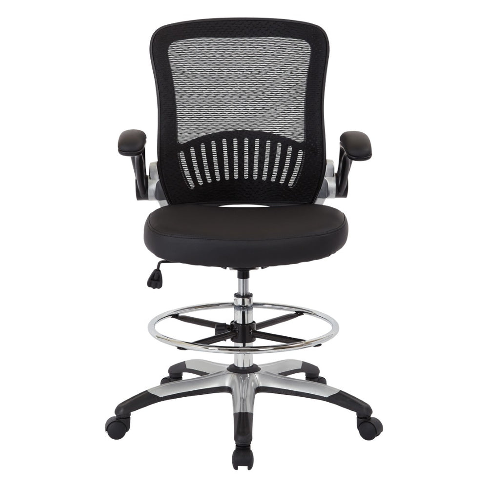 OSP Home Furnishings Mesh Back Ergonomic Drafting Chair with Lumbar Support Padded Seat and Adjustable Foot Ring DCY69006-U6