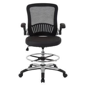 OSP Home Furnishings Mesh Back Ergonomic Drafting Chair with Lumbar Support Padded Seat and Adjustable Foot Ring DCY69006-U6