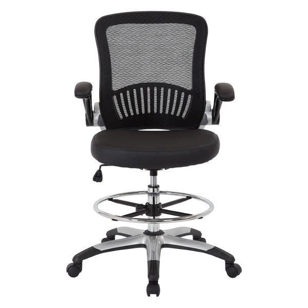 OSP Home Furnishings Mesh Back Ergonomic Drafting Chair with Lumbar Support Padded Seat and Adjustable Foot Ring DCY69006-U6