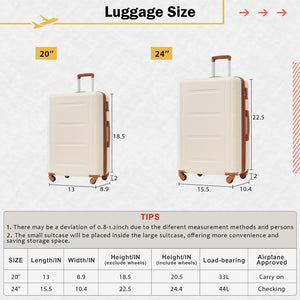 English Elm 2 Piece Abs Hard Shell Spinner Luggage Set with Tsa Lock Expandable Travel Suitcases Khaki+Brown N732P198744K