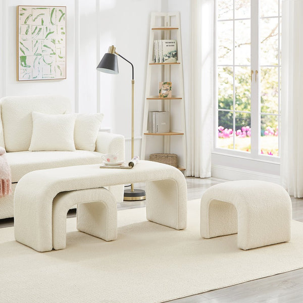 English Elm Set U-Shaped Modern Teddy Ottoman Bench Set of 3 — Versatile Entryway, Bedroom & Living Room Seating Cream W2186P282492