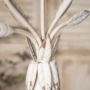 English Elm Vintage Metal Candelabra with Scrollwork Arms and Off-white Patina for Elegant Dining W2946P243906