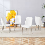 English Elm 4 Modern Dining Chairs, Smooth Pu Leather Backrest and Silver-Toned Metal Legs For A Comfortable Home Experience For Kitchens, Bedrooms and Offices.