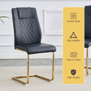 English Elm Table Set - Modern Minimalist Round Clear Glass Table With Black Pu Leather Chairs & Gold Legs W1151S01714-GIGA