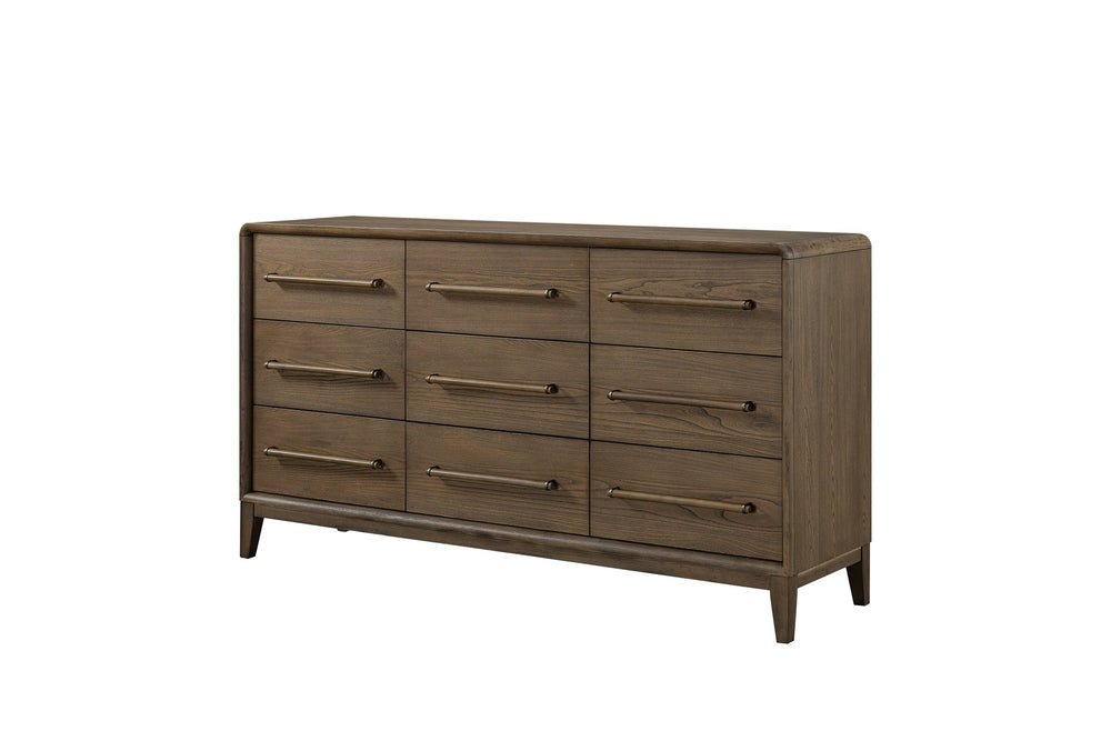 English Elm 9-Drawer Solid Wood Dresser in Latte Brown with Felt & Cedar Lined Drawers, Ball Bearing Guides B2699P346313