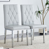 Modern Light Gray Dining Chairs with Checkered Buckle Design. Suitable for Kitchens, Conference Rooms, Etc.