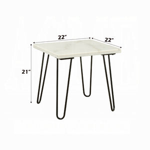 English Elm Modern Marble End Table with Luxurious Stone Top and Geometric Metal Legs for Chic Living Spaces Black,White 26 L x 38 W x 4 H B2741P337700