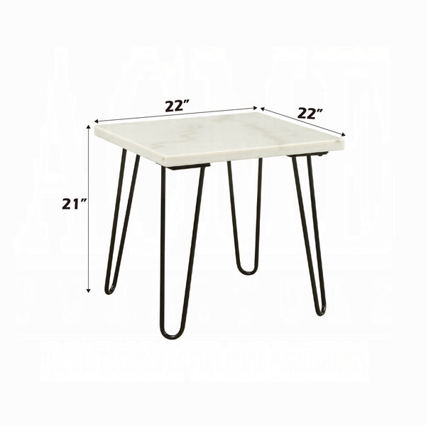 English Elm Modern Marble End Table with Luxurious Stone Top and Geometric Metal Legs for Chic Living Spaces Black,White 26 L x 38 W x 4 H B2741P337700