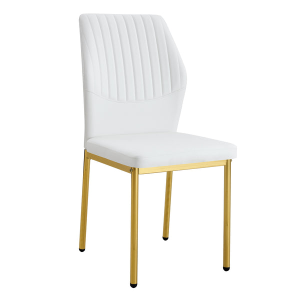 English Elm Luxury White Pu Dining Chair Set Of 4 - Modern High Resilience Seating With Gold Metal Legs & Style W1151P282689