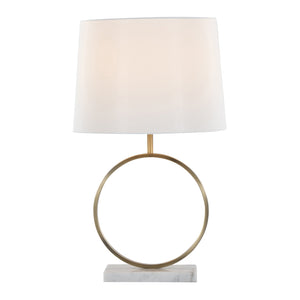 English Elm Moon Contemporary Table Lamp White Marble Base & Gold Frame with Linen Shade – Modern Desk Accent B202P224219