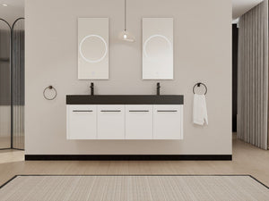 English Elm 60 Inch Wall-Mounted Bathroom Vanity With Double Black Resin Sink & Soft-Close Doors For Style W999S00253
