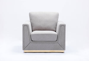 English Elm Grey Modern Accent Chair With Plush Cushion - Stylish Grey Upholstery & Gold Metal Base For Comfort B062P209168