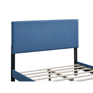 English Elm Baron Full Bed Frame with Faux Leather Upholstery, Slat Support, Adjustable Headboard Height, Fits 7–13" Blue 26.37 L x 60.39 W x 7.28 H B078P380172