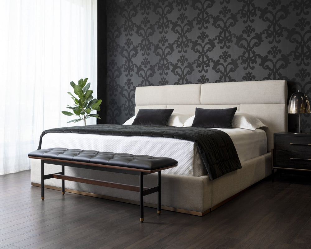 Sunpan Beckham Bed - Modern Tufted Design with Antique Brass Finish and No Box Spring Needed for Comfort King