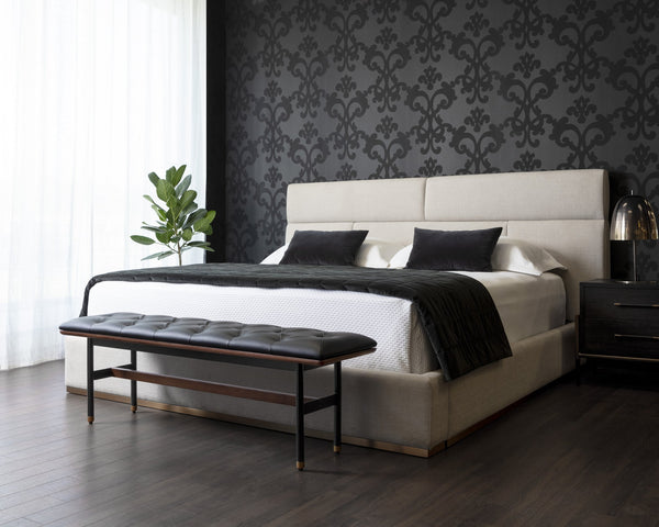 Sunpan Beckham Bed - Modern Tufted Design with Antique Brass Finish and No Box Spring Needed for Comfort King