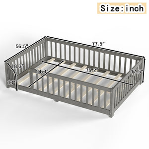 English Elm Twin Floor Bed Solid Pine Frame with Guardrails and Door for Safe Kid Sleep W1580P433578