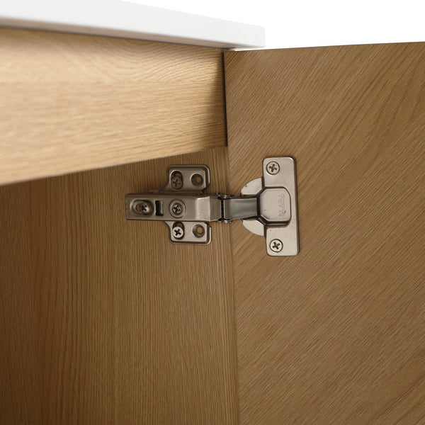 English Elm 36" Wall Mounted Vanity with Artificial Stone Top, Soft-Close Doors, Oak Finish, Durable Plywood W999P373498