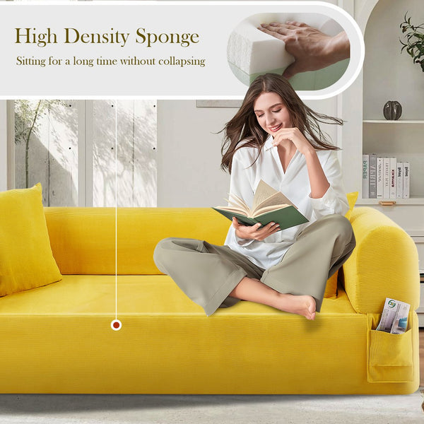 English Elm Spring Sofa with Pocketed Springs and High-Density Foam, Breathable Fabric, Pillows & Storage Yellow B347P406035