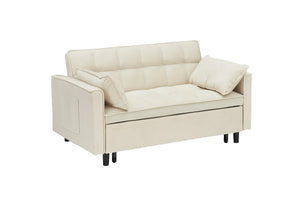 English Elm Modern Velvet Sofa Pull-Out Bed 3-in-1 Convertible Love Seat with Pillows, Spacious 500lb Support Beige W3371P314973