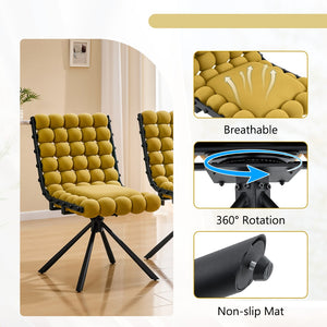 English Elm Cream Dutch Velvet Swivel Chair Tufted Bubble Backrest Glam Armless Accent Seat Black,Yellow W3875P448022