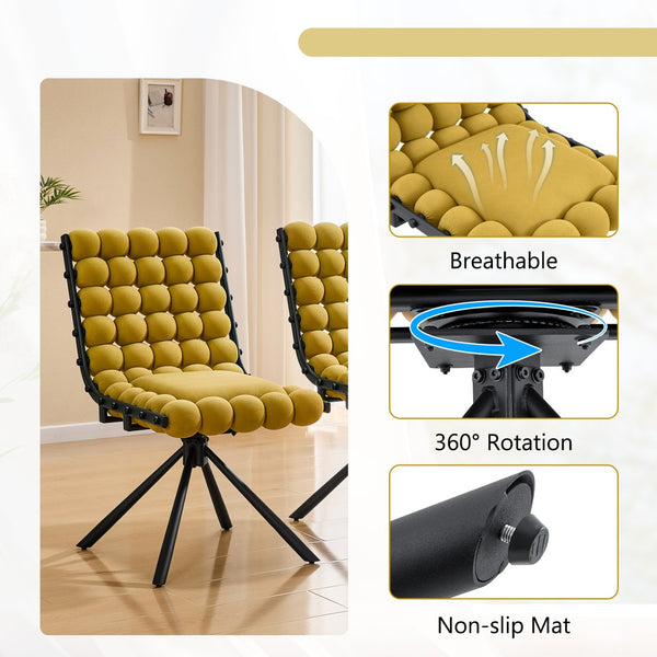 English Elm Cream Dutch Velvet Swivel Chair Tufted Bubble Backrest Glam Armless Accent Seat Black,Yellow W3875P448022