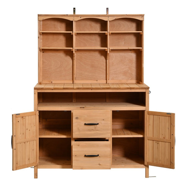 English Elm (with Hutch) Topmax Solid Fir Outdoor Potting Bench Station Cabinets Drawers Patio Garden Natural Wood N717P404332A