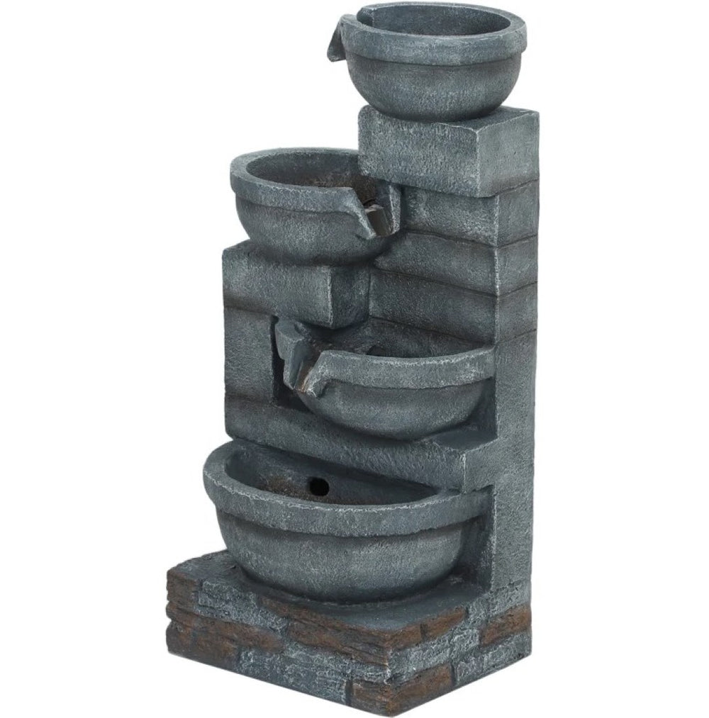 English Elm Garden Fountain 4 Tier Cascading Resin Bowls with Led Lights for Patio Decor T3971P421192