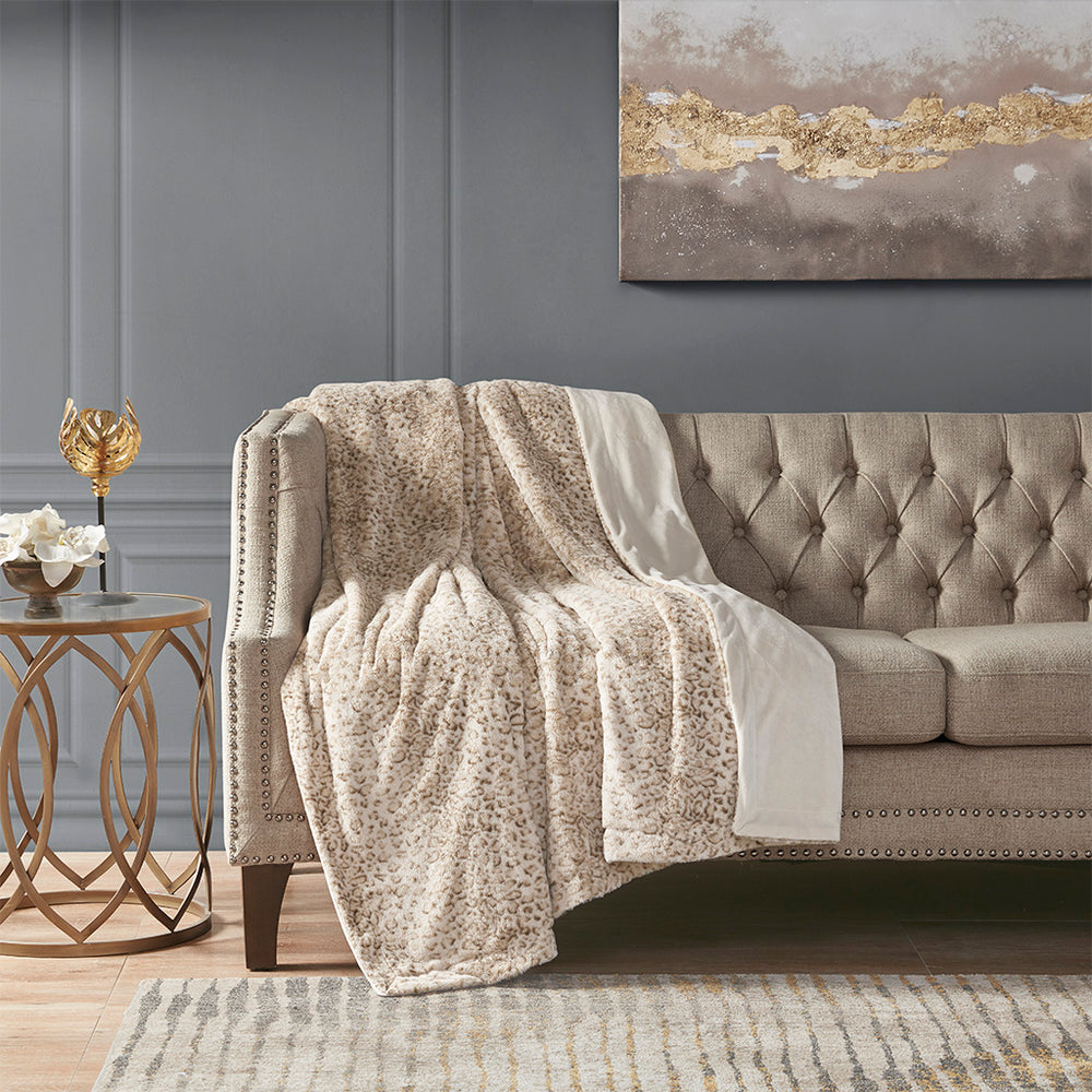 JLA Home Madison Park - Oversized Luxe Faux Fur Throw with Reversible Faux Mink, Machine Washable, OEKO-TEX Certified Comfort MP50-6675