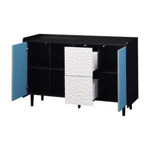 English Elm Sideboard Buffet Cabinet - Modern Black & Blue Storage Solution With Drawers For Dining & Kitchen Decor W409P176594-GIGA