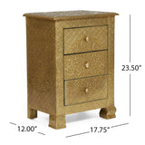 Christopher Knight Home® - Noble House - Upson Handcrafted Boho 3 Drawer Nightstand, Gold