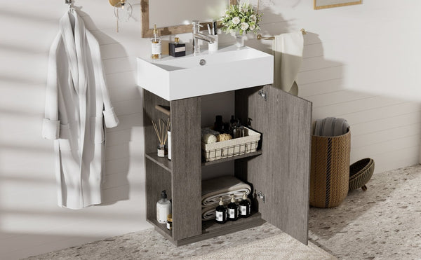 English Elm [video]21.6" Freestanding Bathroom Vanity Ceramic Sink Wavy Door Mdf Cabinet Small Bath Dark Grey N729P285503G