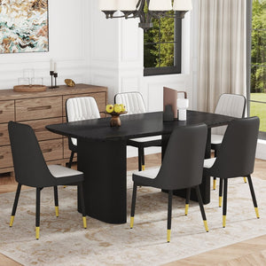 English Elm Table And Chair Set – Modern Black Wood Grain Dining Table With 6 Stylish Pu Cushioned Chairs W1151S04178-GIGA