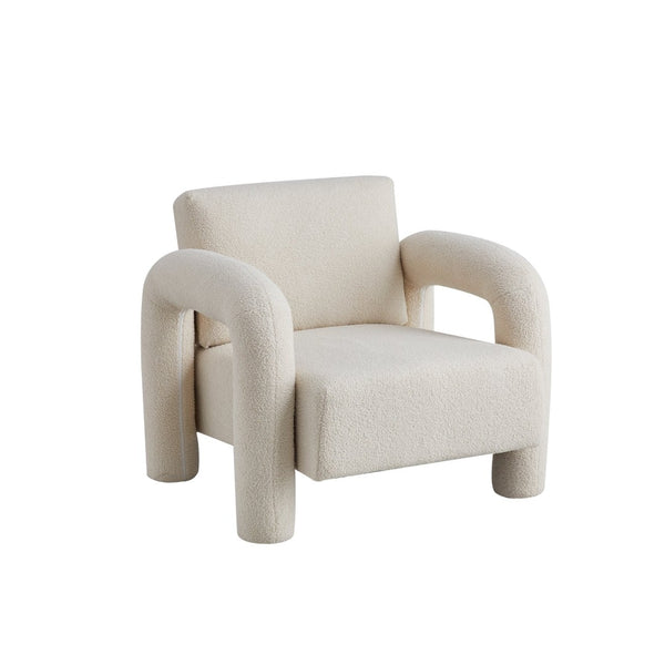 English Elm Modern Sherpa Upholstered Accent Chair Plush Curved Arms Solid Wood Frame Lounge Seat W1765P327037