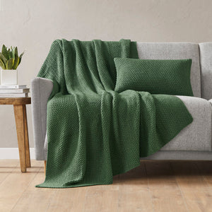 JLA Home INK+IVY - Oblong Knit Pillow Cover with Hidden Zipper — Ultra-Soft Acrylic Texture for Cozy Cottage Style Green II21-1303
