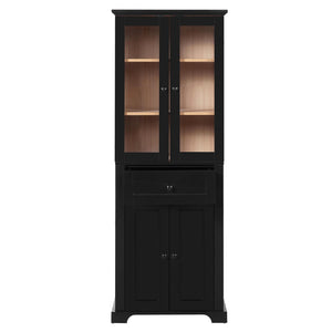 English Elm 67.57" Tall Matte Cabinet Vanity Combo with Glass Doors Soft-close Drawers Sink Black N729P000033B