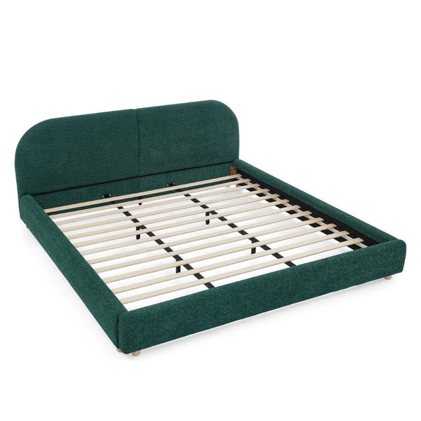 English Elm King Platform Bed Fully Upholstered in Plush Chenille with Low Profile Modern Frame Green W487S00475