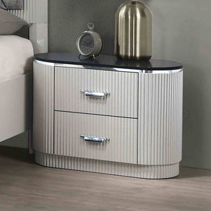 English Elm Contemporary Stone Top Nightstand Reeded Drawers Chrome Pulls Gray Bedroom Storage B2741P435313