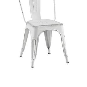 English Elm Set Of 4 Stackable Matte White Industrial Metal Dining Chairs - Modern, Easy-Clean, Lightweight Design B347P383364-GIGA