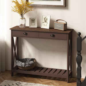 English Elm 40" Farmhouse Console Table With Drawer & Shelf - Rustic Espresso Entryway Table For Tight Spaces T3771P356563