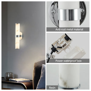 English Elm Resin Imitation Marble Texture Wall Light Set of 2 with Sleek Iron Frame, Minimalist Ambient Sconces for Hallways Bedrooms Bathrooms Chrome W1340P189552