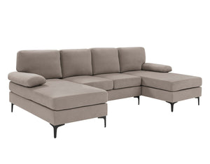 English Elm Polyester Blend U-shape Sectional with Double Chaise and Black Metal Legs B2748S00039