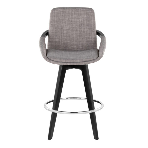 English Elm Fixed-height Swivel Counter Stools with Faux Leather Seats and Chrome Footrest Set of 2 B202S02149