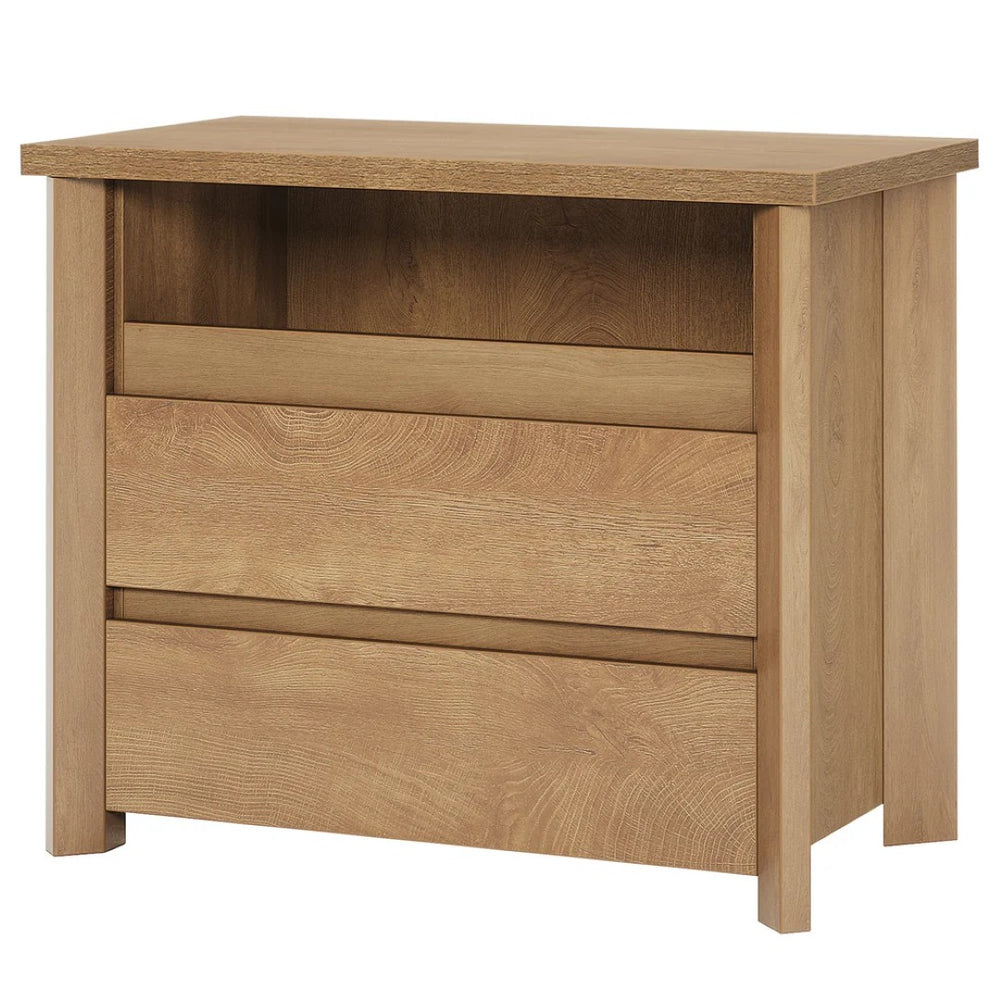 English Elm Sophisticated Three Drawer Bedside Nightstand Warm Brown Rustic Wood Bedroom Storage T3971P456852