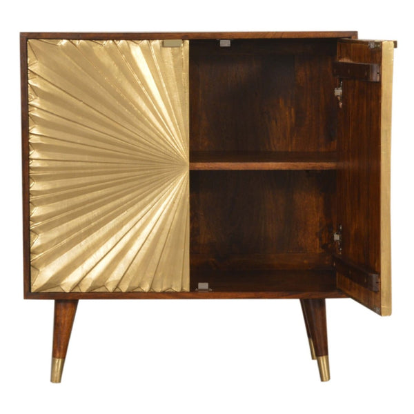 English Elm Solid Mango Wood Cabinet with Brass Plated Doors and Nordic Feet for Living Rooms B182P284339
