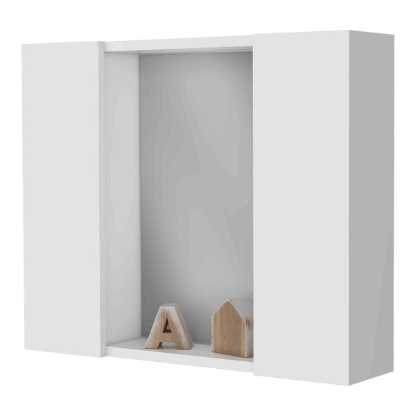 English Elm Draco Modern Wall Medicine Cabinet with Mirror and External Shelf, Double Door Storage Solution White 28 L x 26 W x 3 H B128P148908