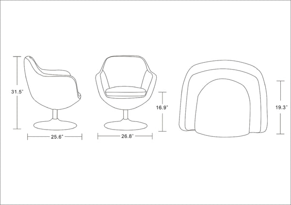 English Elm Caisson Upholstered Swivel Lounge Chair with Chrome Base, Faux Leather, Foam Padding, 360° Comfort White B365P397953