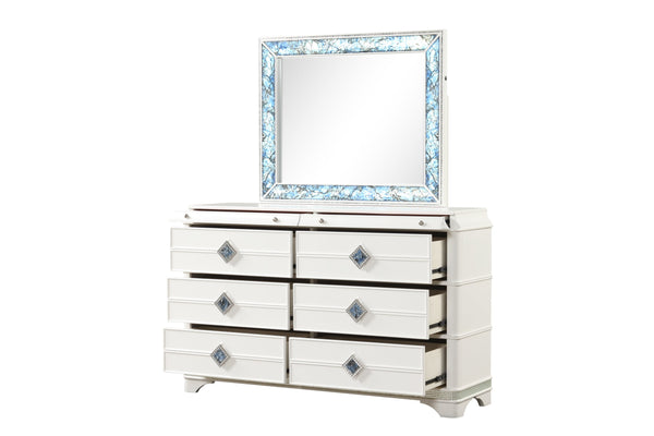 English Elm Laguna Modern 5-Piece King Upholstered Bedroom Set With Led Lighting & Crystal Accents In White B009S02093